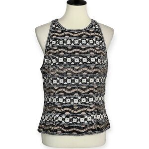 Chaudry Full Sequin Silk Top Art Deco Cocktail Glam Special Occasion Sz M‎ NEW